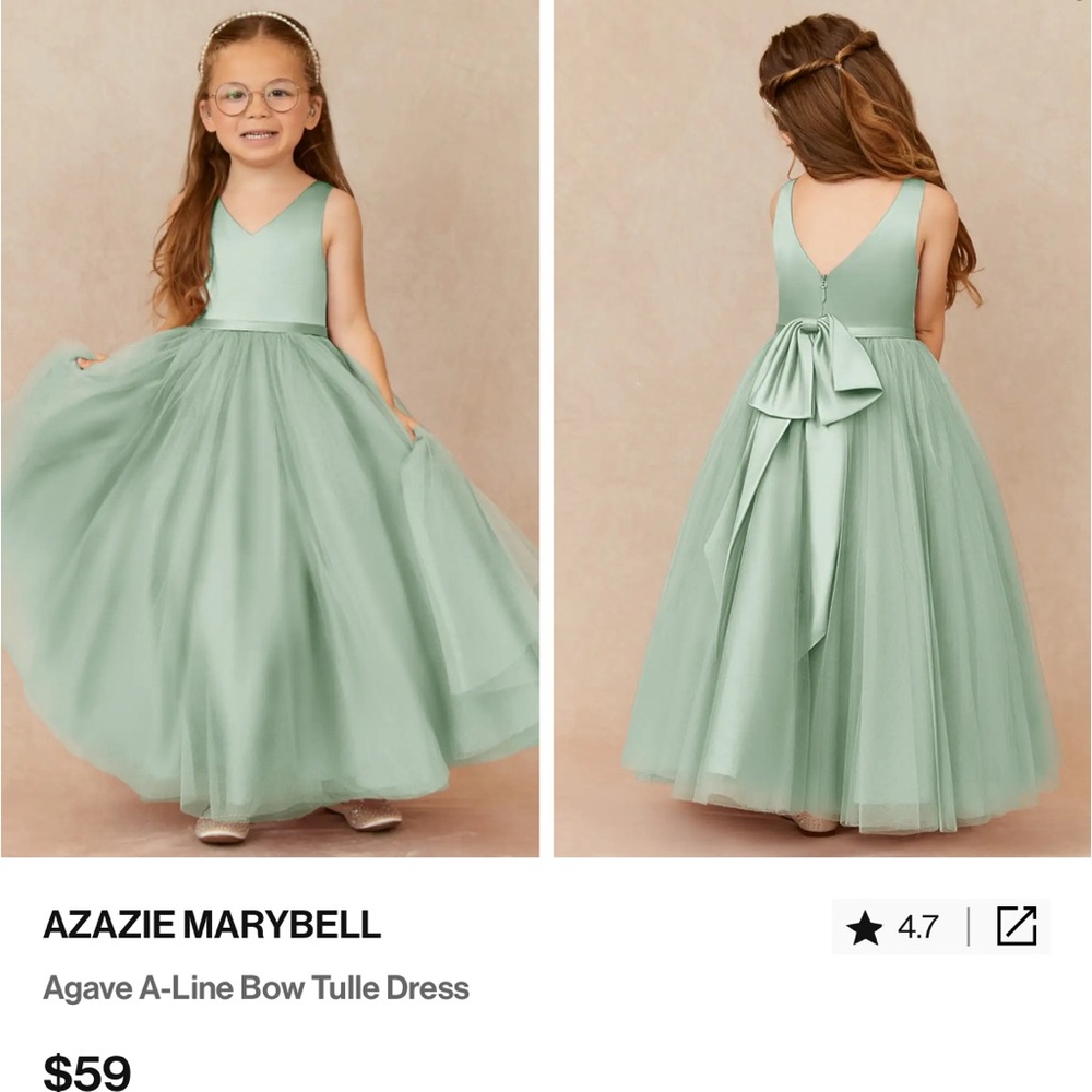 Azazie Girls Marybell Agave A-Line Bow Tulle Dress - Mint Green